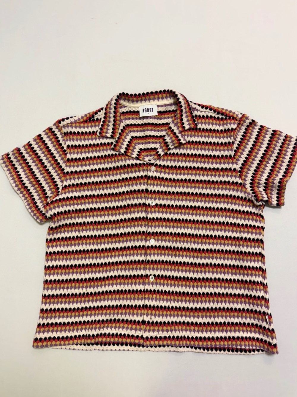 KAOST Multicolor Striped Knit Polo Shirt Men’s Medium Retro Y2K